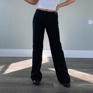 black mid-rise pinstripe straight leg pants